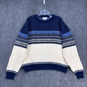 VINTAGE Rob Winter Ivory Blue Pullover Sweater Men’s XL Fair Isle Nordic Grandpa
